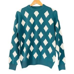 Bogey Boys Rhombus Sweater Golf Crewneck 100% Cotton Teal Blue Size Small NEW